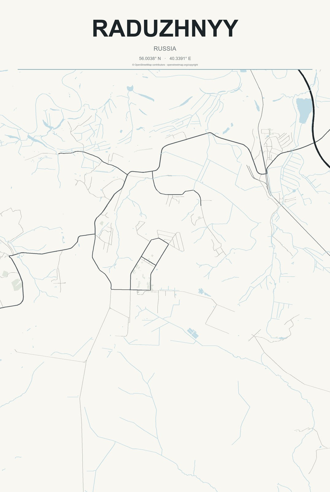 Raduzhnyy, Kirov Oblast, Russia City Map Aluminum Sign in Headline Atlas style