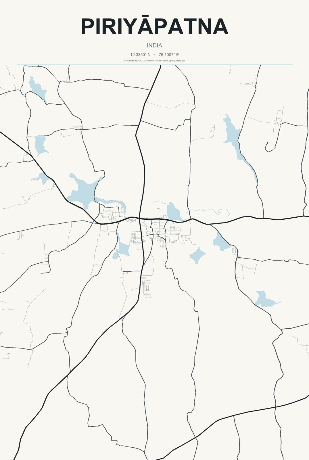 Piriyāpatna, India City Map Aluminum Sign in Headline Atlas style