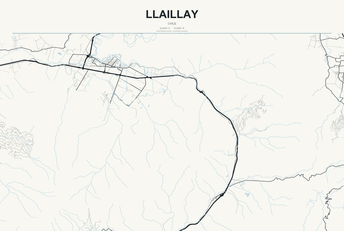 Llaillay, Chile City Map Aluminum Sign in Headline Atlas style