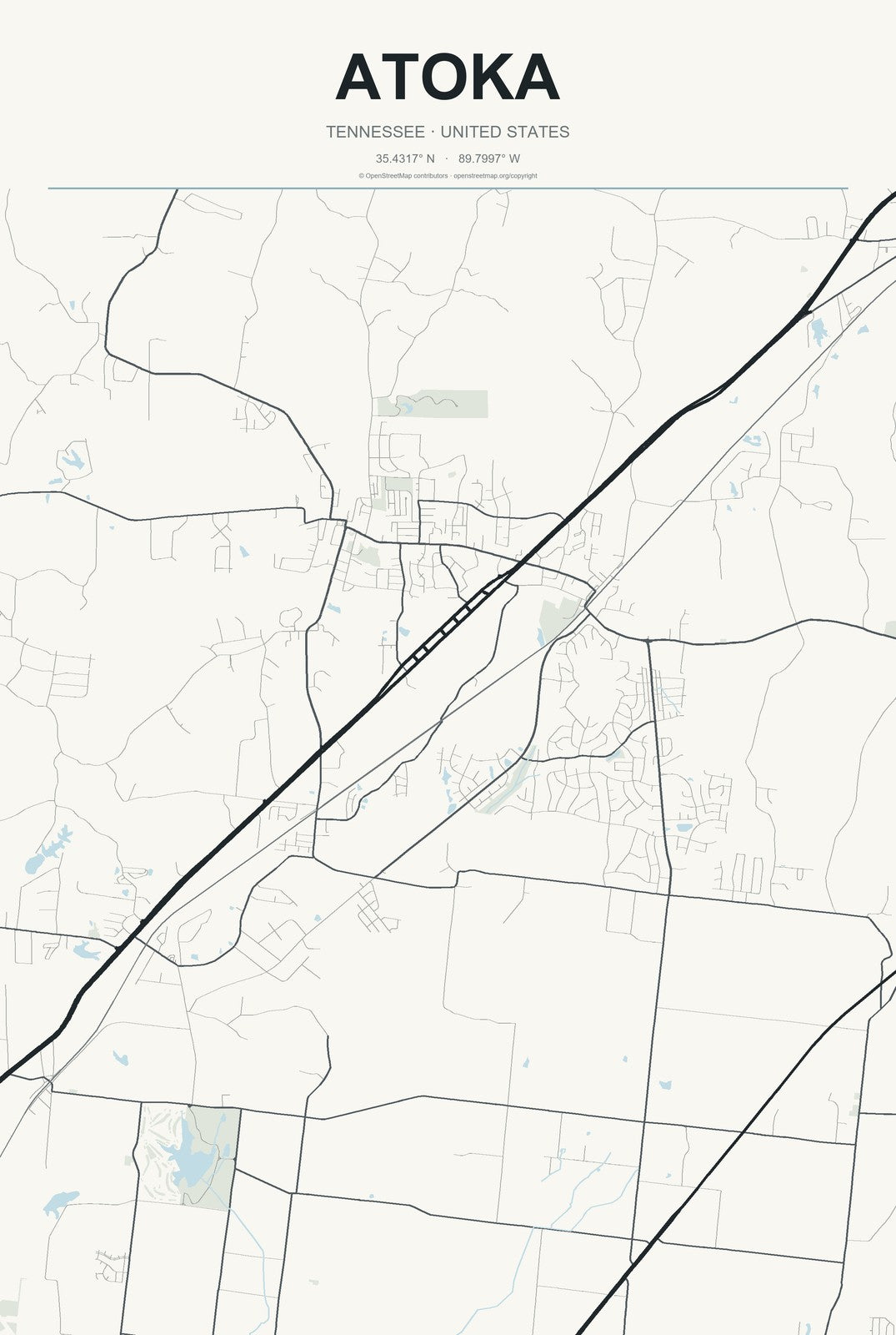 Atoka, Tennessee City Map Aluminum Sign in Headline Atlas style