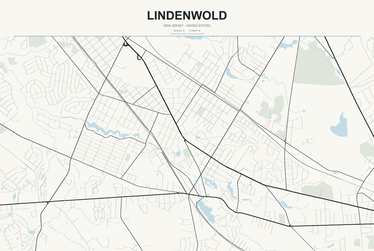 Lindenwold, New Jersey City Map Aluminum Sign in Headline Atlas style