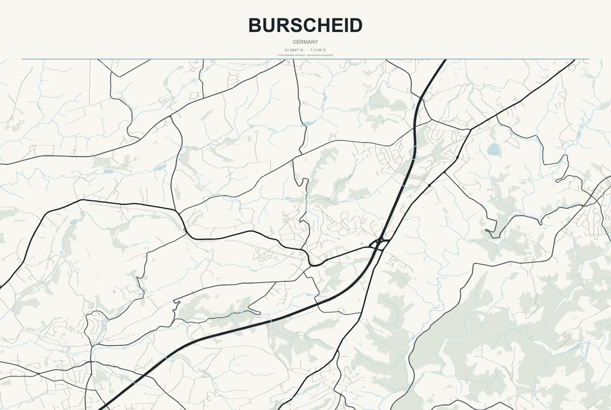 Burscheid, Germany City Map Aluminum Sign in Headline Atlas style