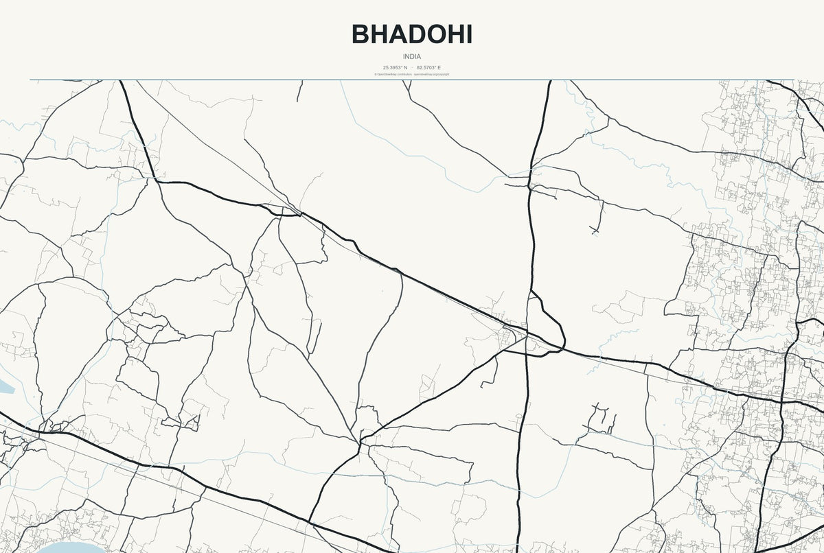 Bhadohi, India City Map Aluminum Sign in Headline Atlas style