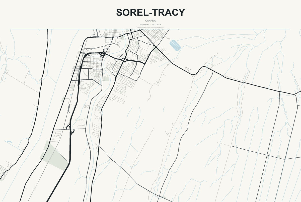 Sorel-Tracy, Canada City Map Aluminum Sign in Headline Atlas style