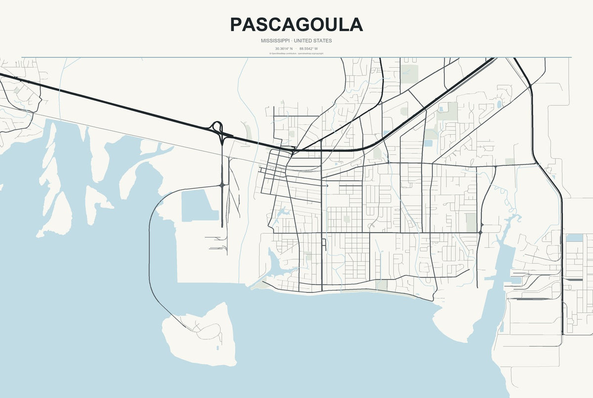 Pascagoula, Mississippi City Map Aluminum Sign in Headline Atlas style