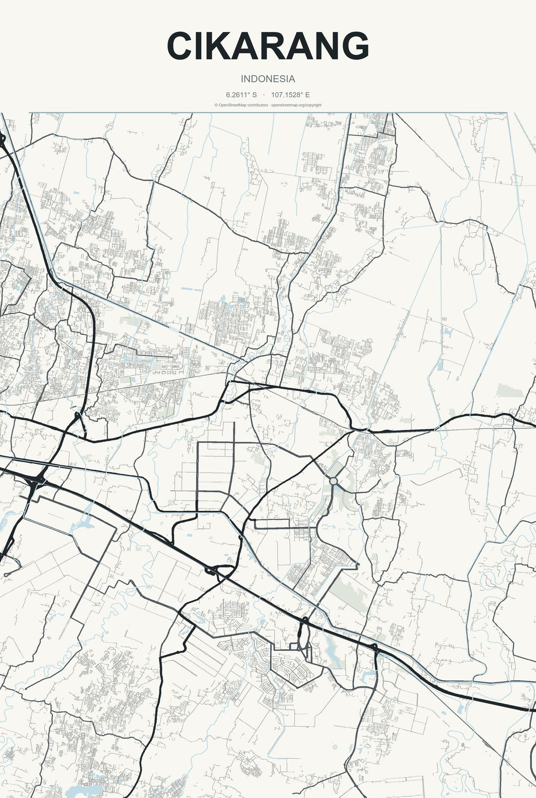 Cikarang, Indonesia City Map Aluminum Sign in Headline Atlas style