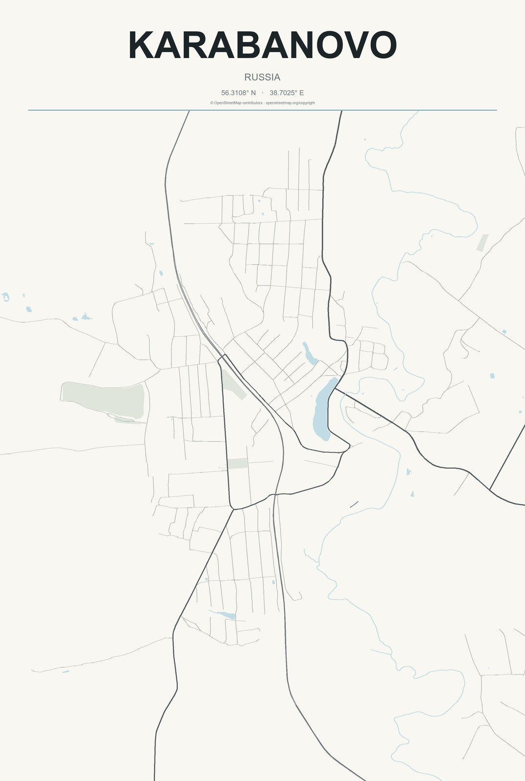 Karabanovo, Russia City Map Aluminum Sign in Headline Atlas style