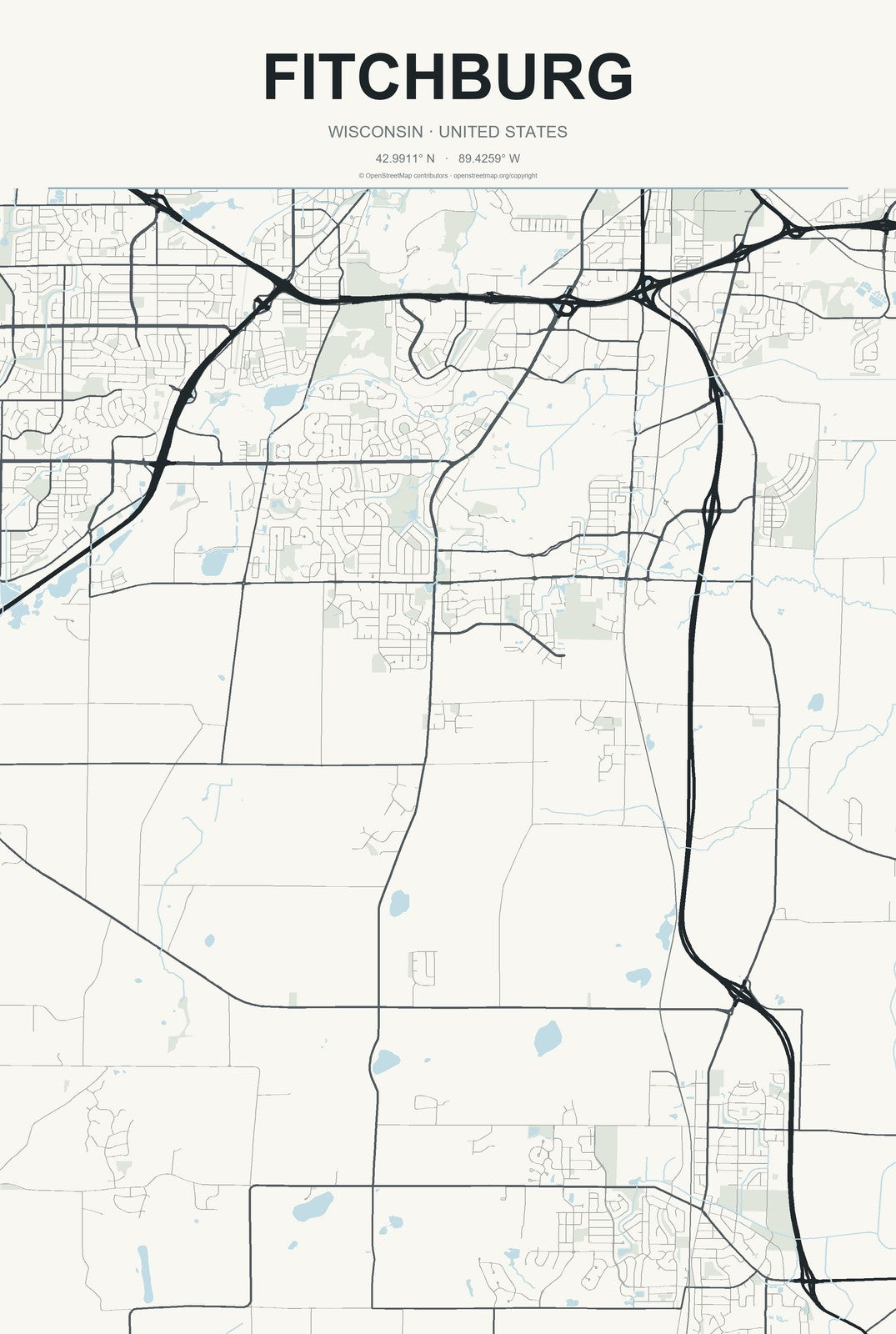 Fitchburg, Wisconsin City Map Aluminum Sign in Headline Atlas style