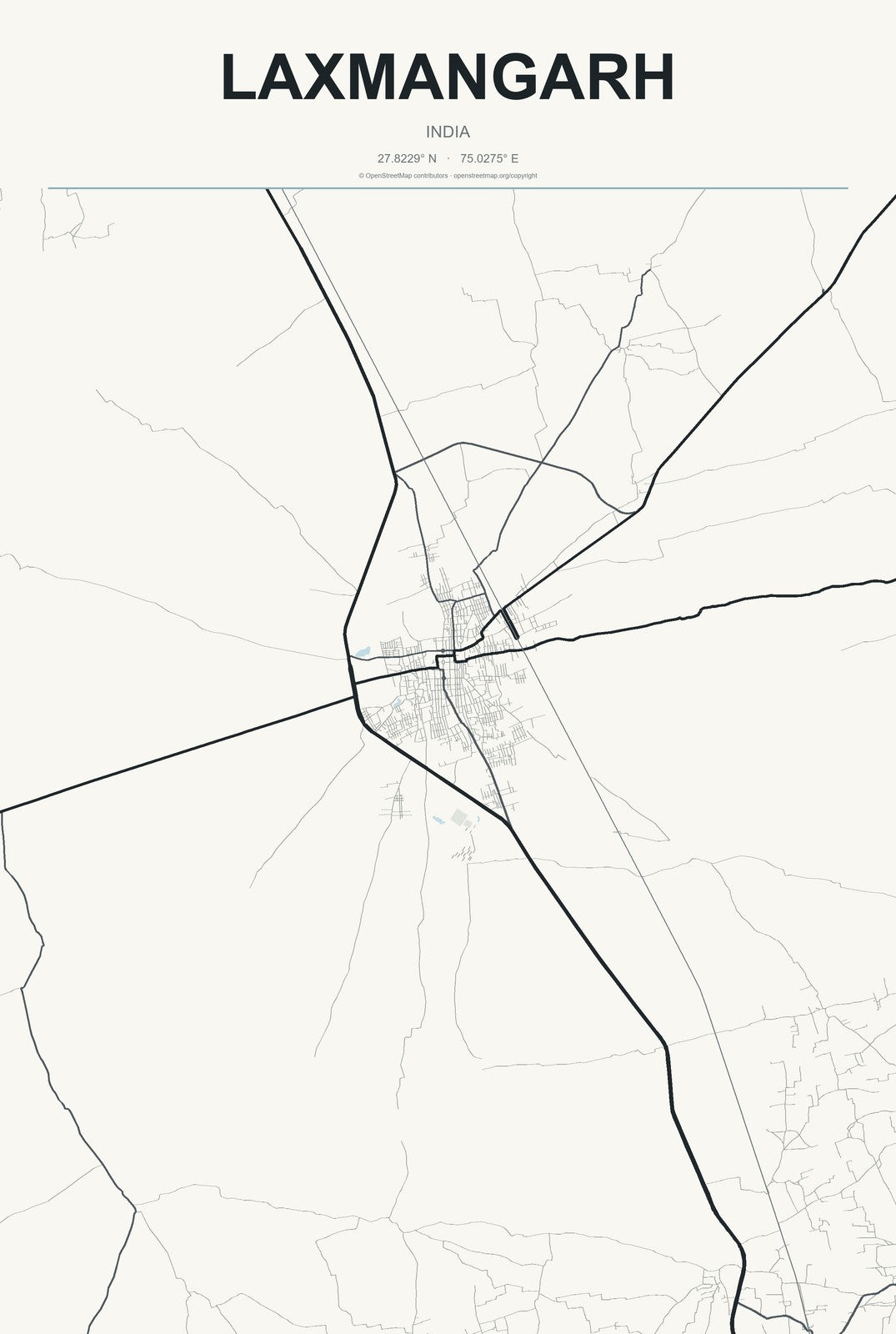 Laxmangarh, India City Map Aluminum Sign in Headline Atlas style