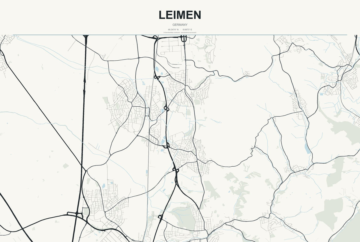 Leimen, Germany City Map Aluminum Sign in Headline Atlas style