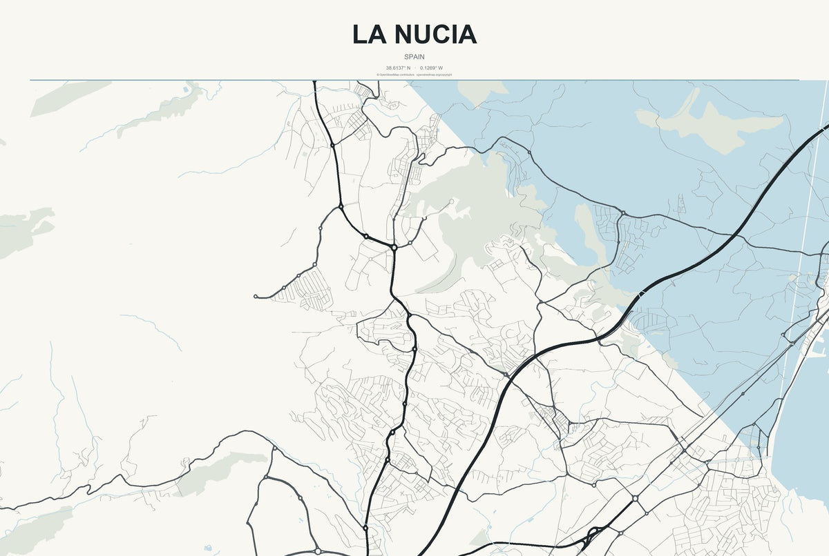 la Nucia, Spain City Map Aluminum Sign in Headline Atlas style