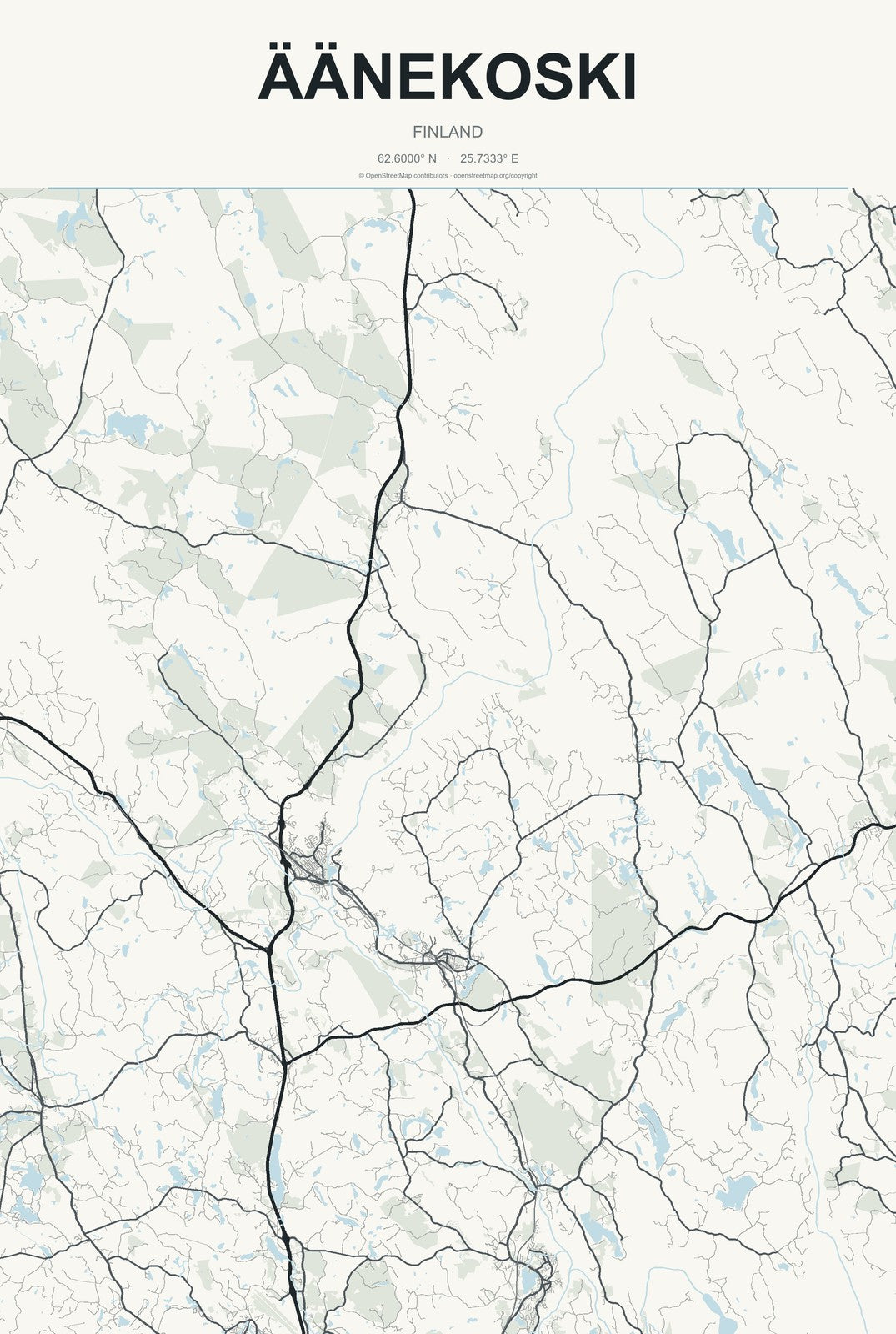 Äänekoski, Finland City Map Aluminum Sign in Headline Atlas style