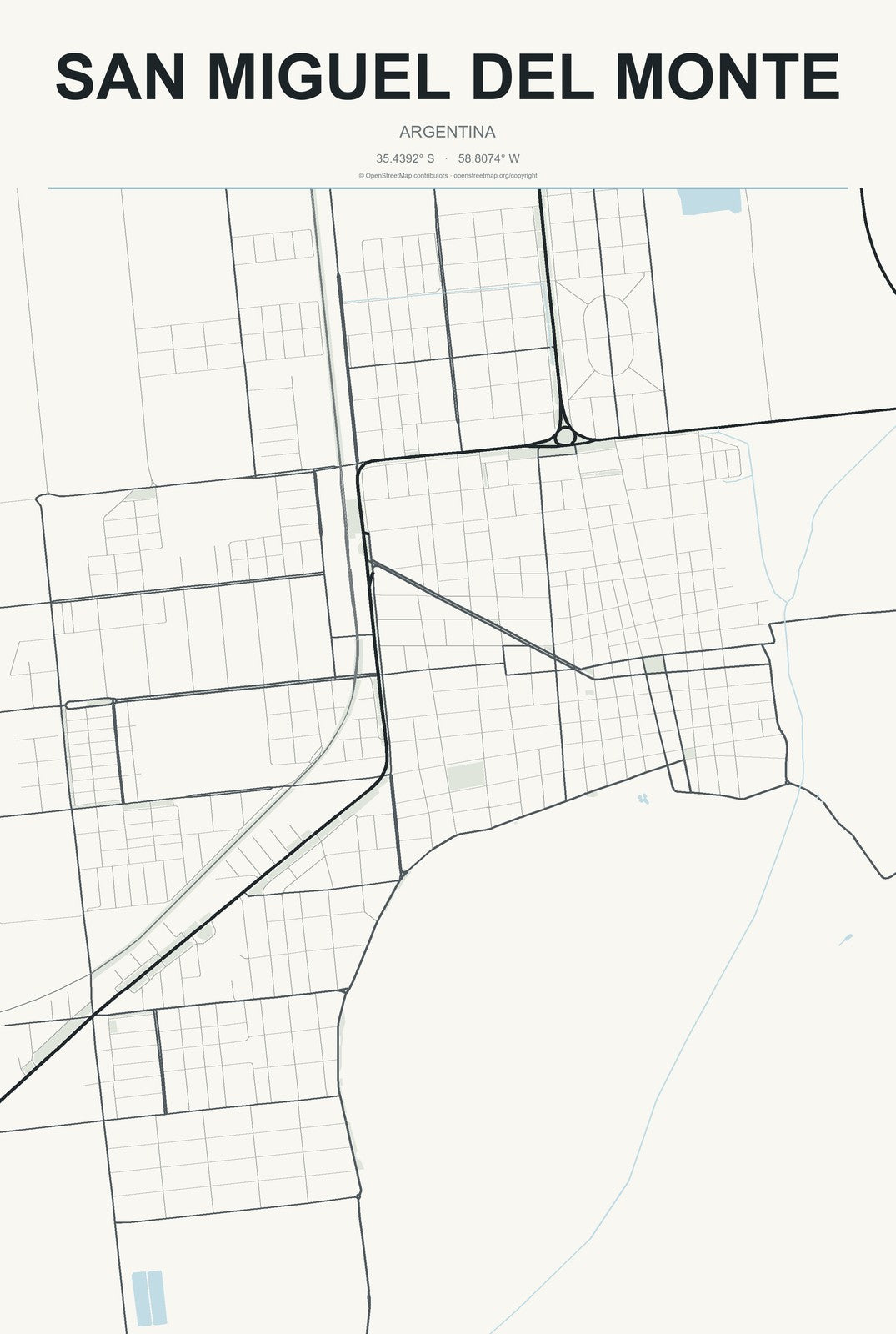 San Miguel del Monte, Argentina City Map Aluminum Sign in Headline Atlas style