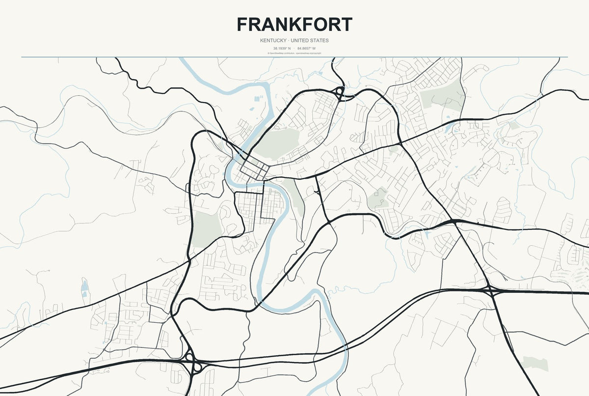 Frankfort, Kentucky City Map Aluminum Sign in Headline Atlas style