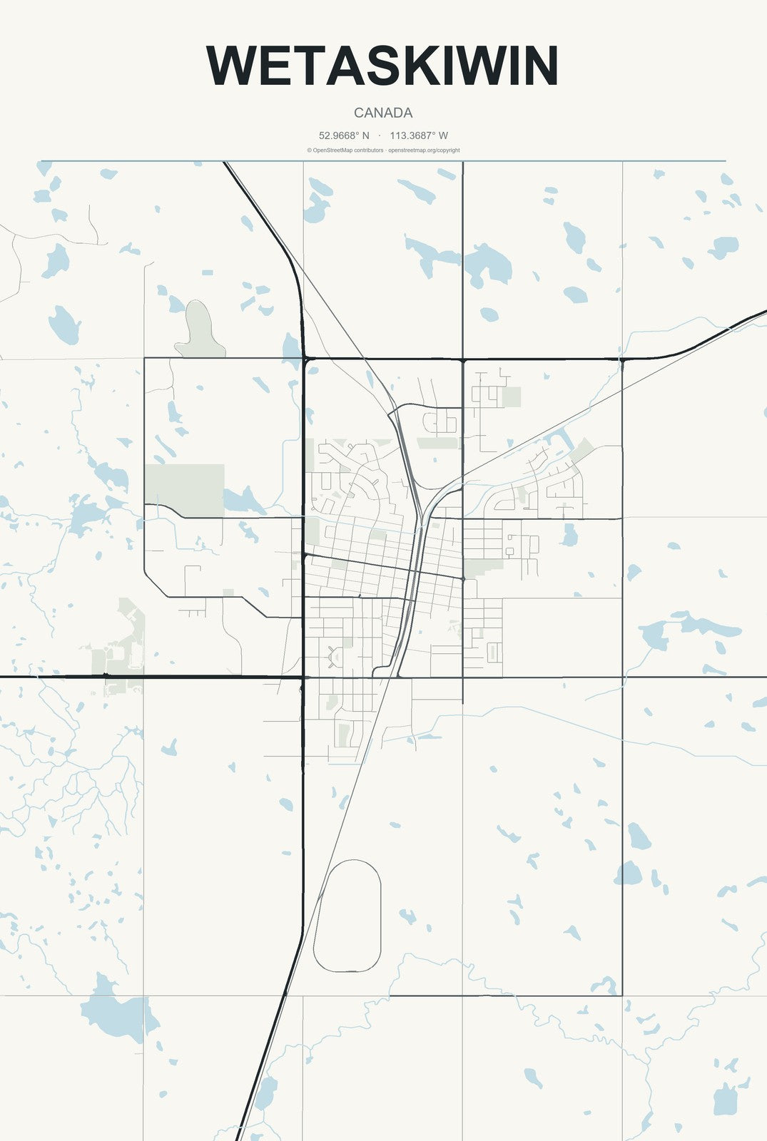 Wetaskiwin, Canada City Map Aluminum Sign in Headline Atlas style