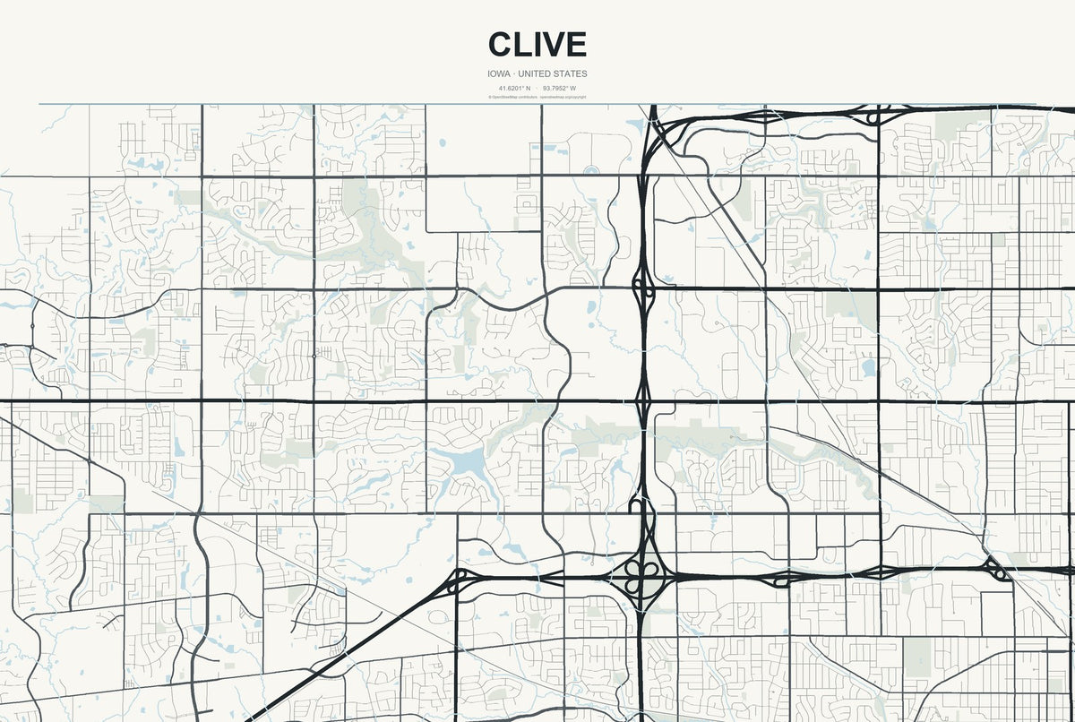 Clive, Iowa City Map Aluminum Sign in Headline Atlas style
