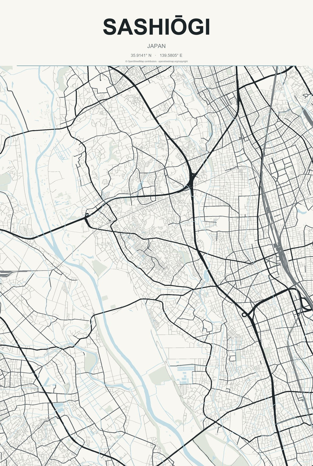 Sashiōgi, Japan City Map Aluminum Sign in Headline Atlas style