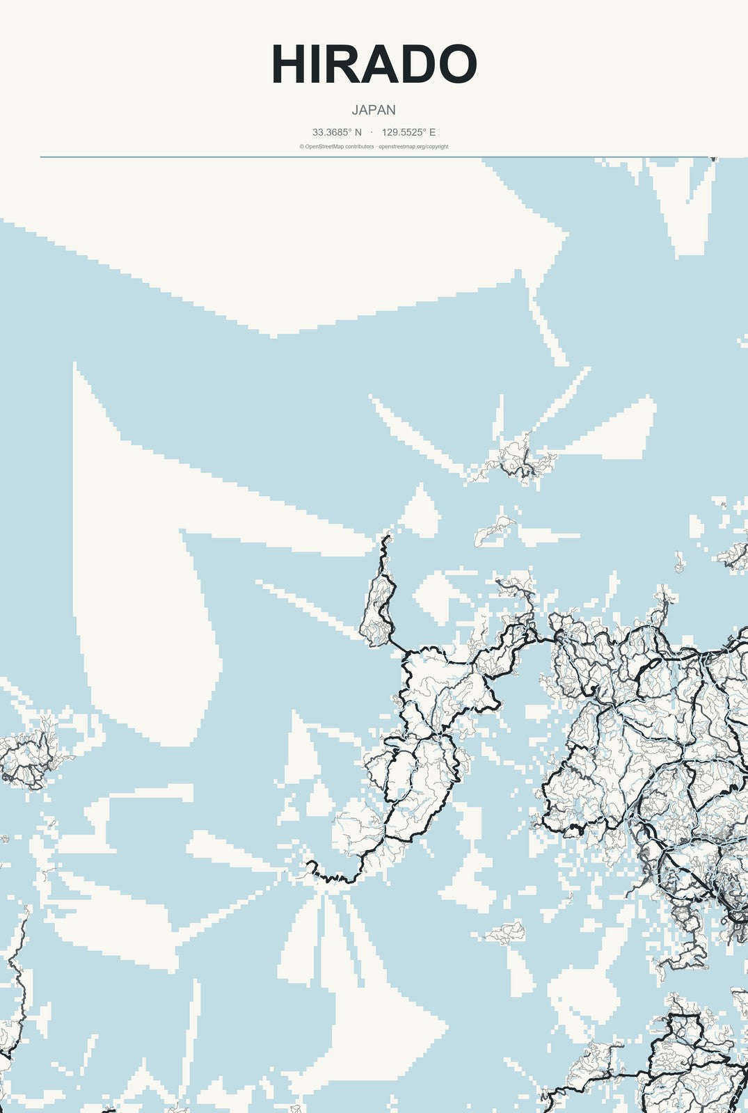 Hirado, Japan City Map Aluminum Sign in Headline Atlas style