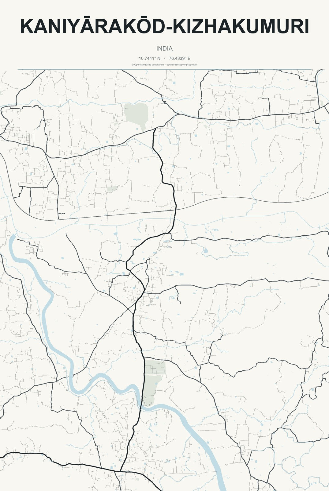 Kaniyārakōd-Kizhakumuri, India City Map Aluminum Sign in Headline Atlas style