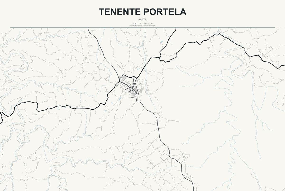 Tenente Portela, Brazil City Map Aluminum Sign in Headline Atlas style
