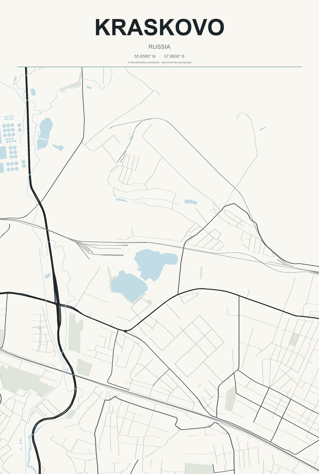 Kraskovo, Russia City Map Aluminum Sign in Headline Atlas style