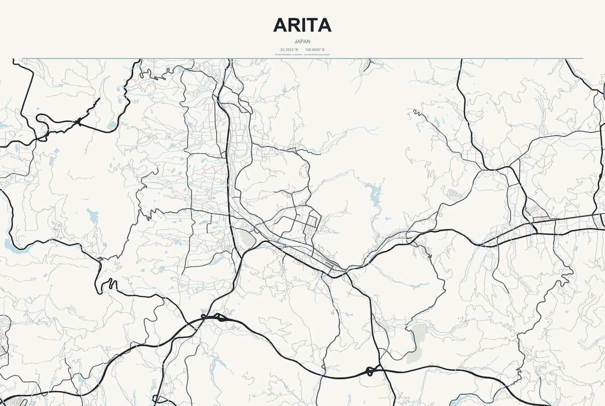 Arita, Japan City Map Aluminum Sign in Headline Atlas style