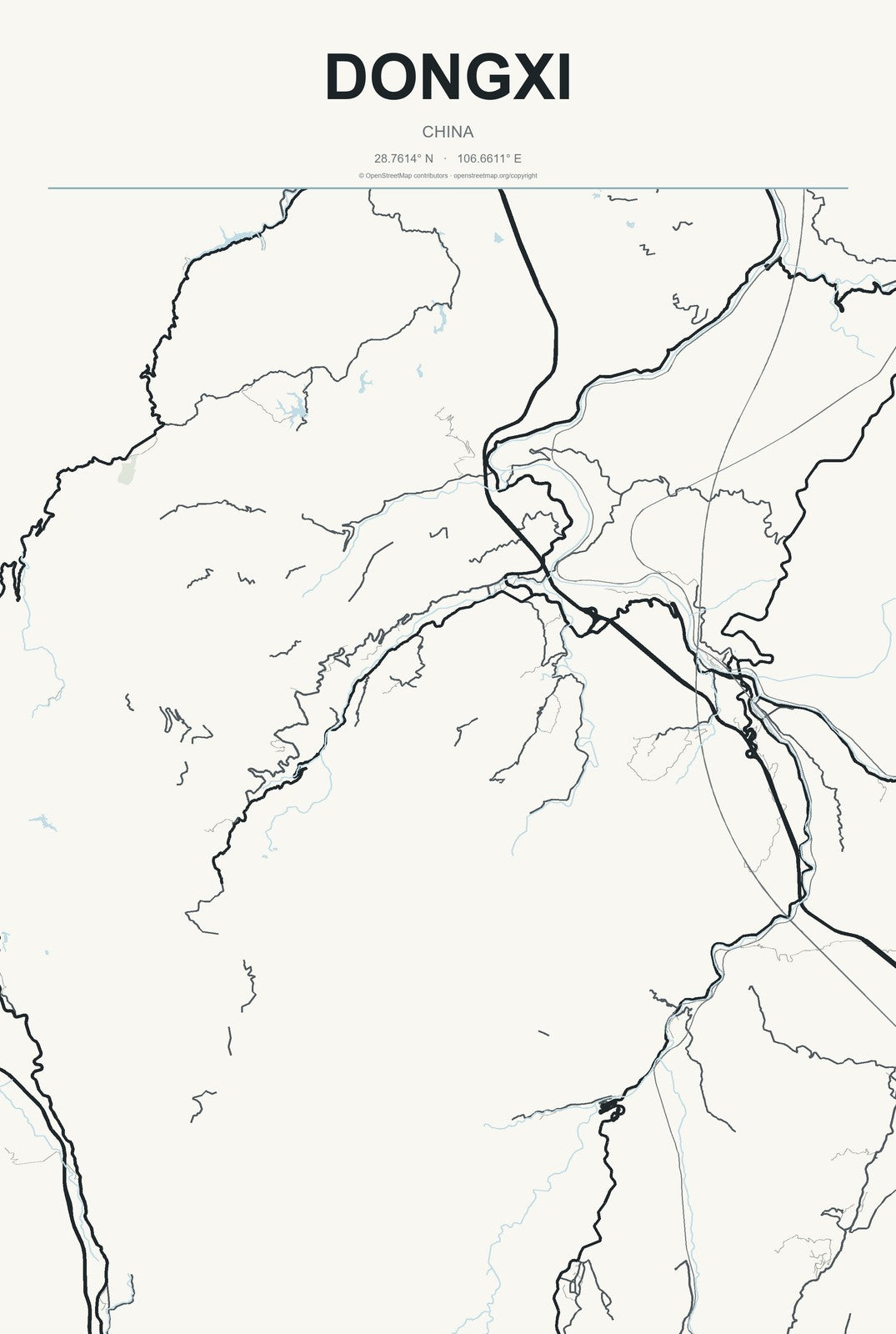 Dongxi, China City Map Aluminum Sign in Headline Atlas style