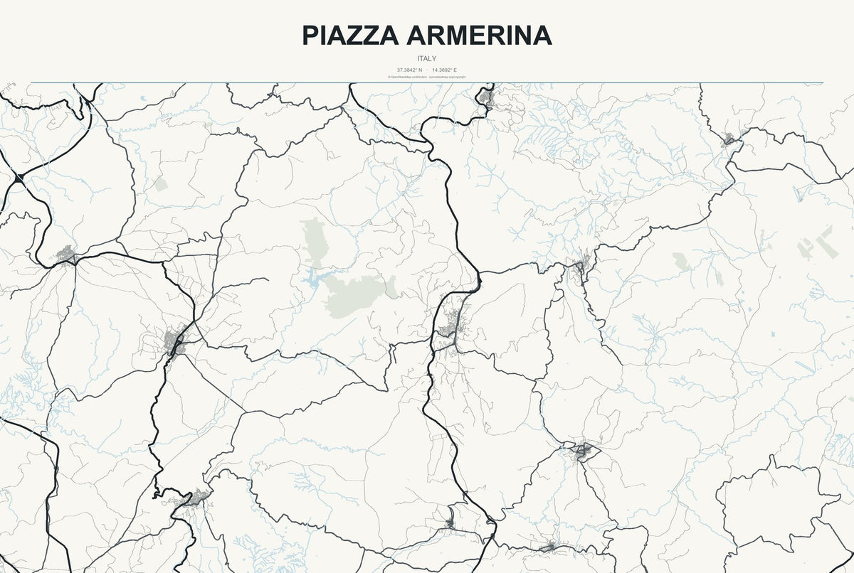 Piazza Armerina, Italy City Map Aluminum Sign in Headline Atlas style