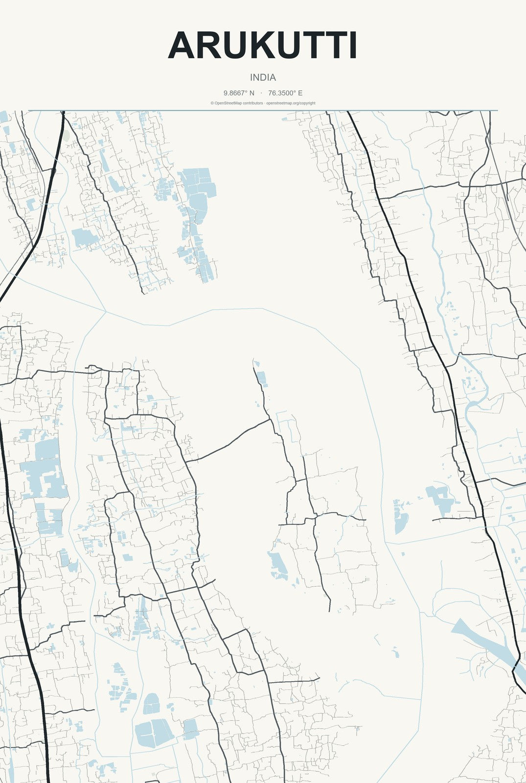 Arukutti, India City Map Aluminum Sign in Headline Atlas style