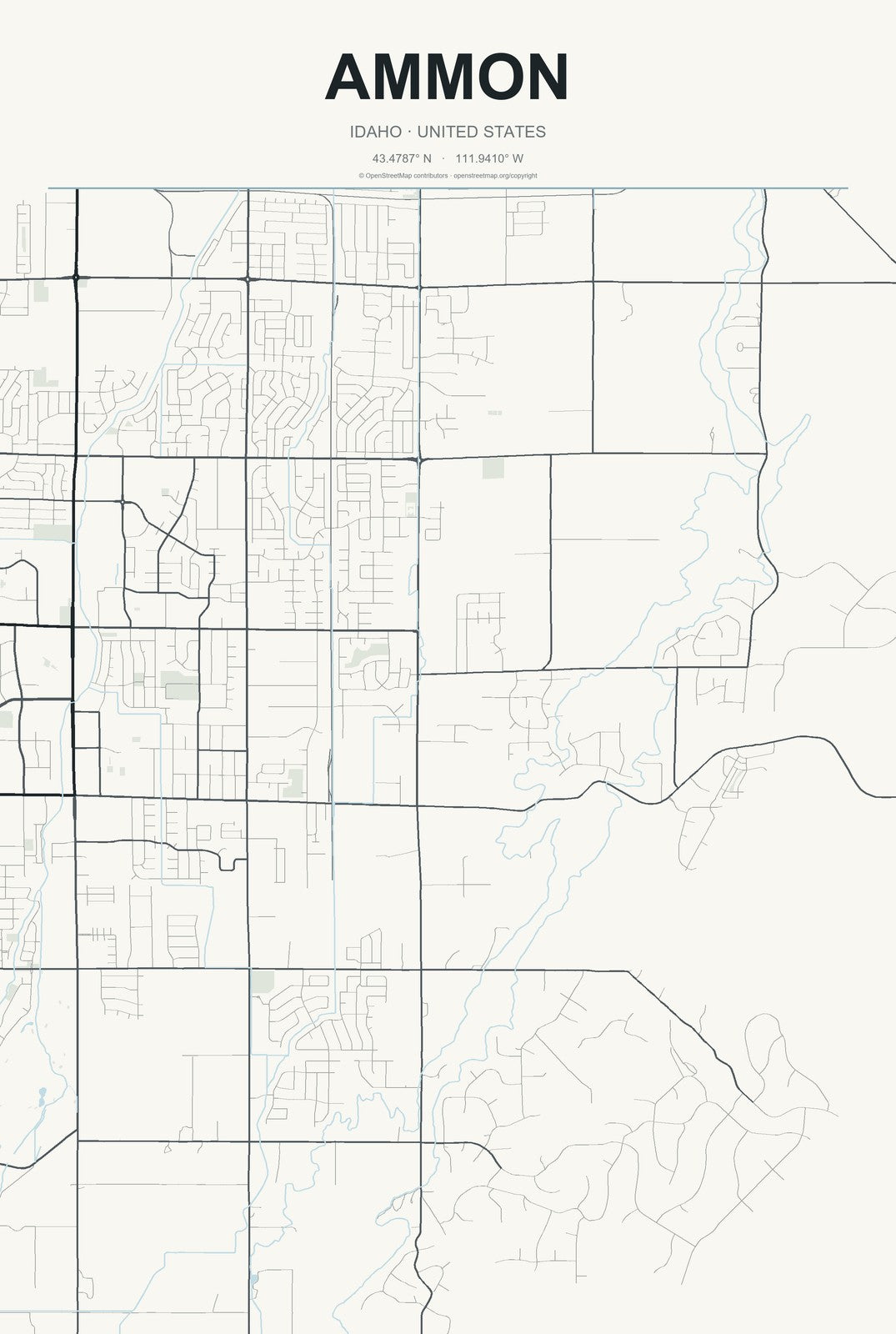 Ammon, Idaho City Map Aluminum Sign in Headline Atlas style
