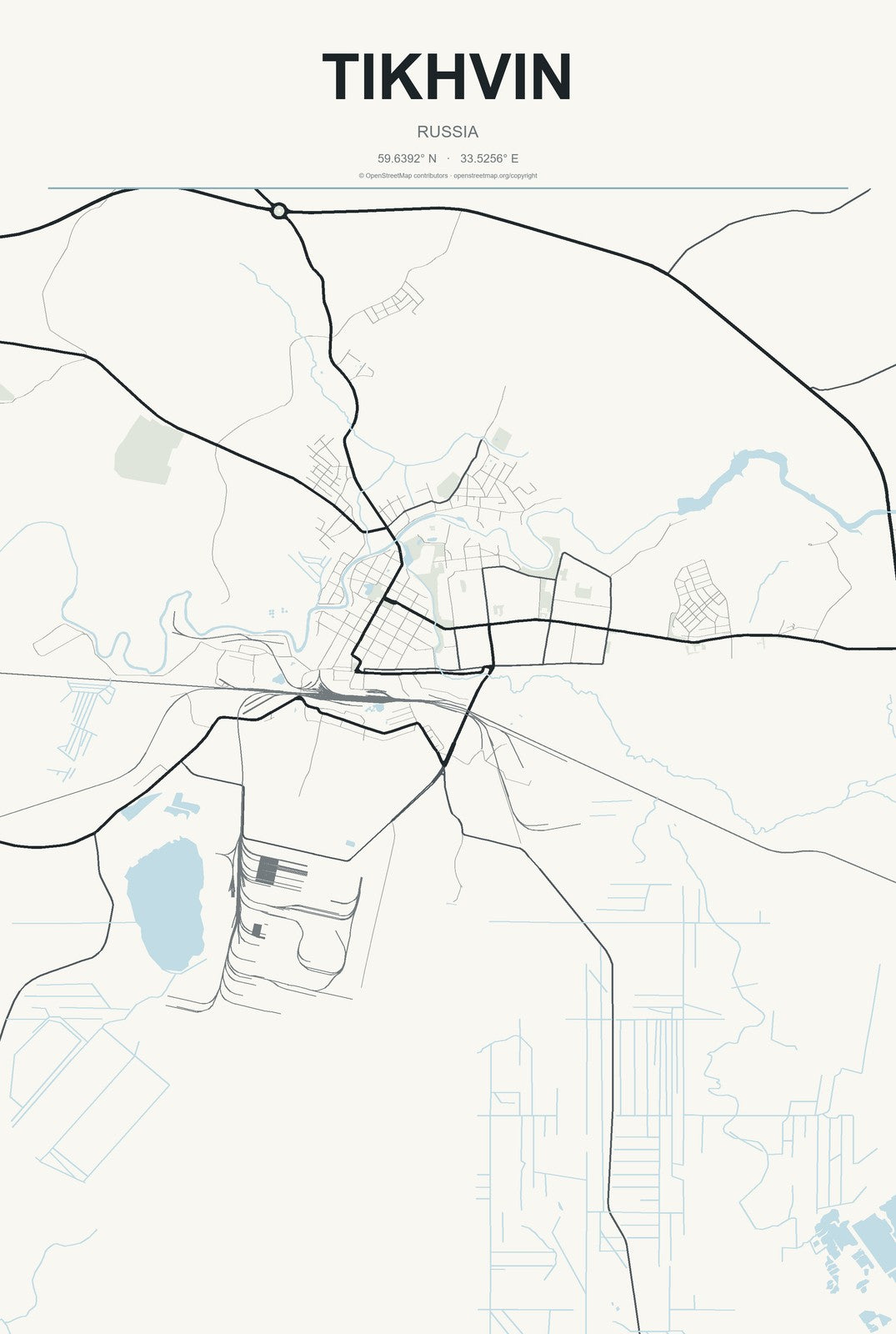 Tikhvin, Russia City Map Aluminum Sign in Headline Atlas style