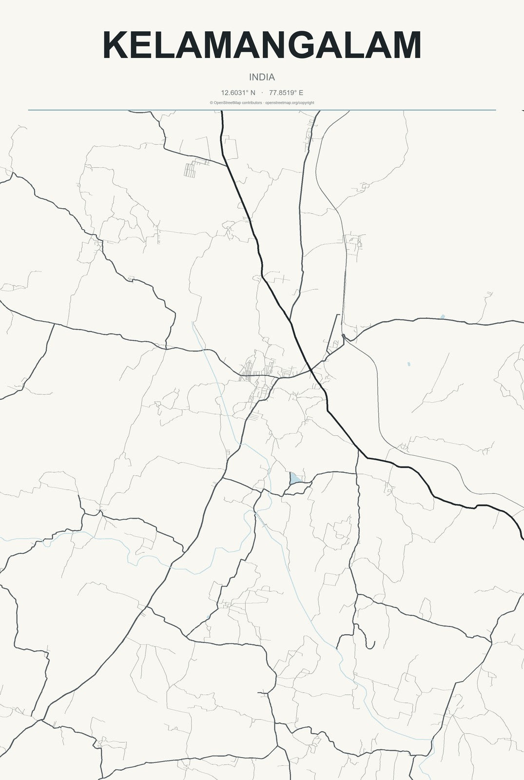 Kelamangalam, India City Map Aluminum Sign in Headline Atlas style