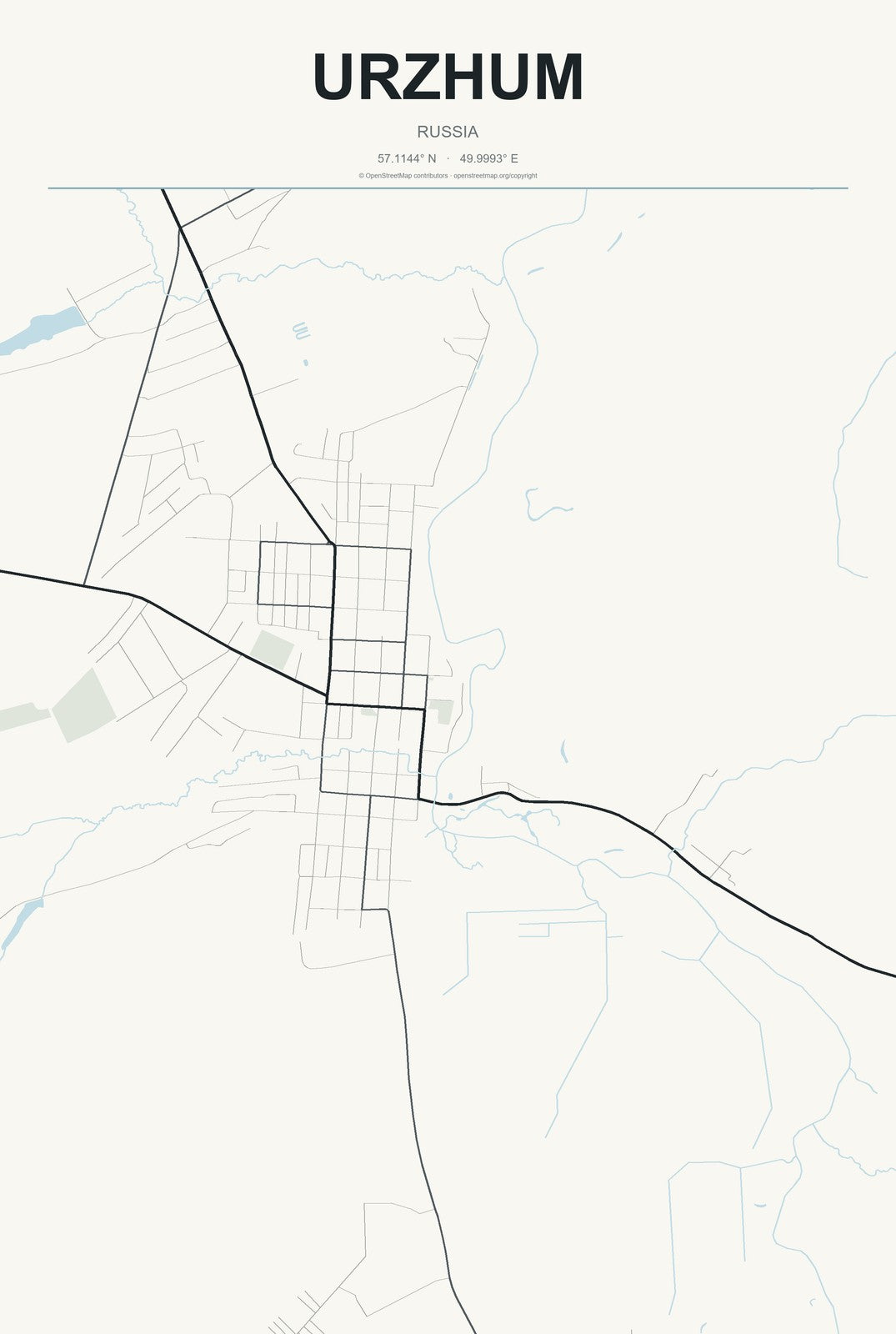 Urzhum, Russia City Map Aluminum Sign in Headline Atlas style