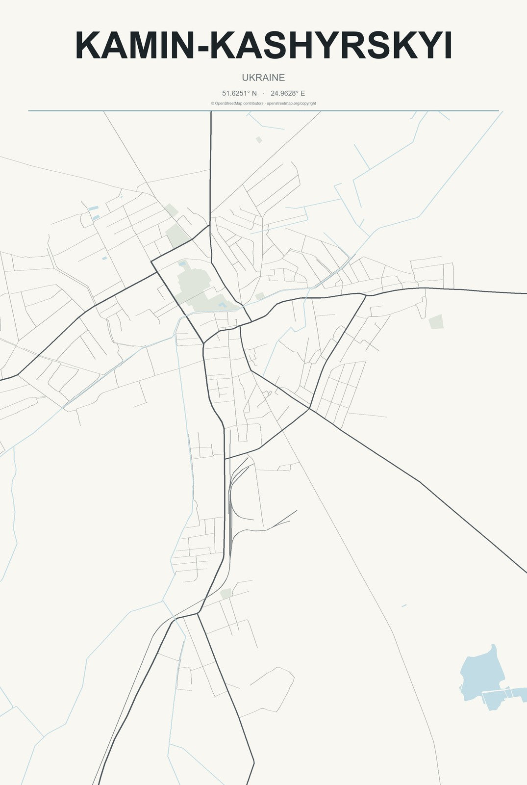 Kamin-Kashyrskyi, Ukraine City Map Aluminum Sign in Headline Atlas style