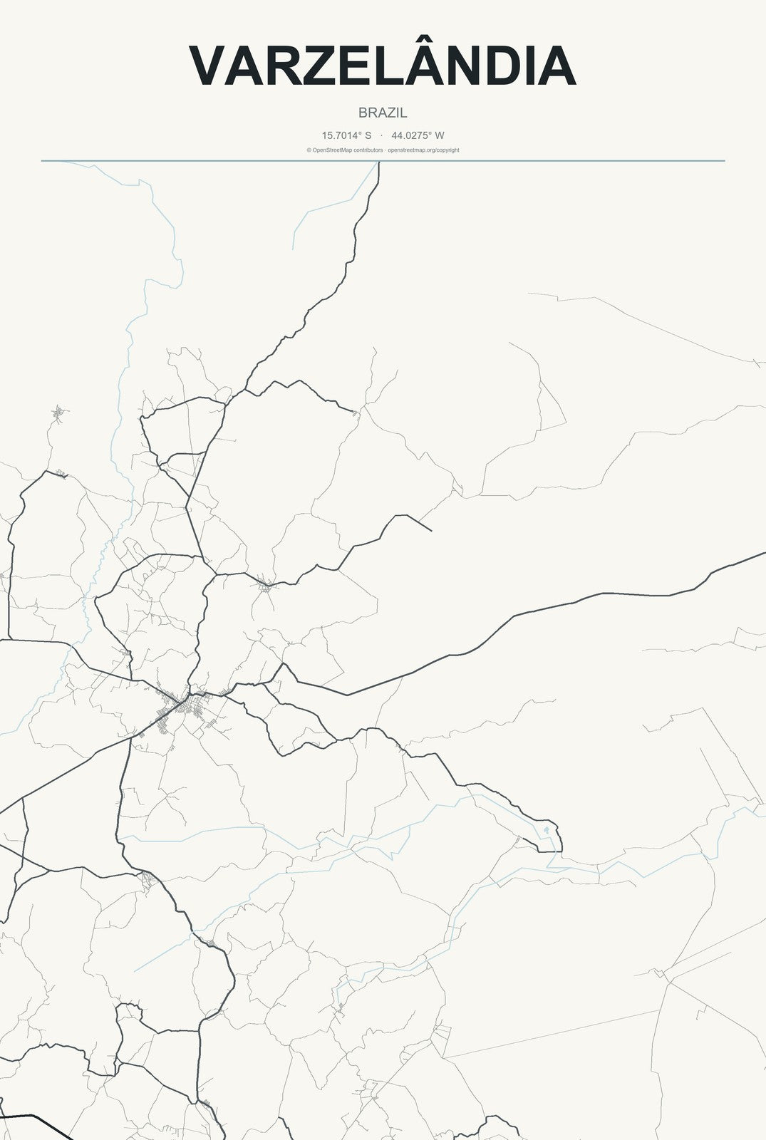Varzelândia, Brazil City Map Aluminum Sign in Headline Atlas style