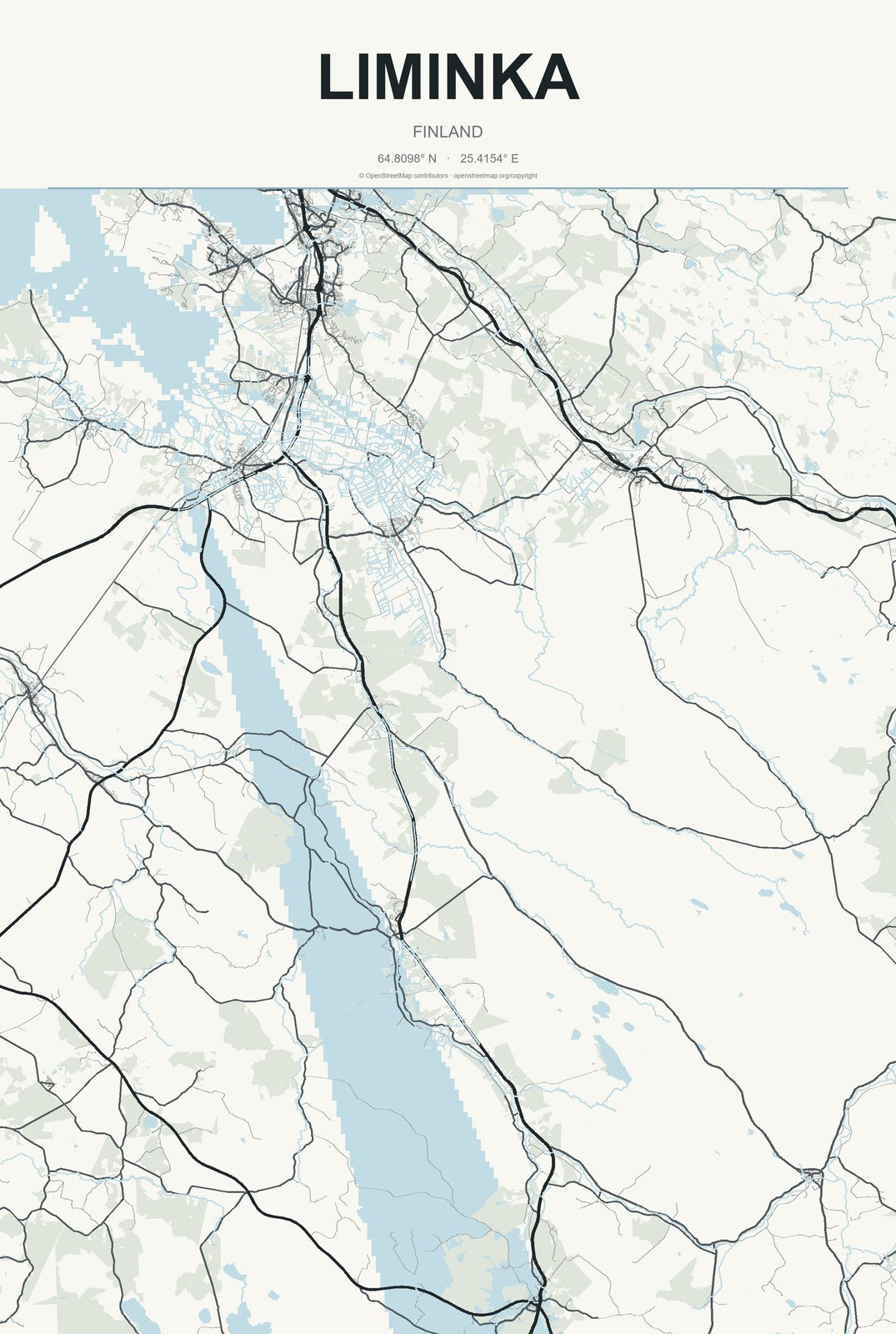 Liminka, Finland City Map Aluminum Sign in Headline Atlas style