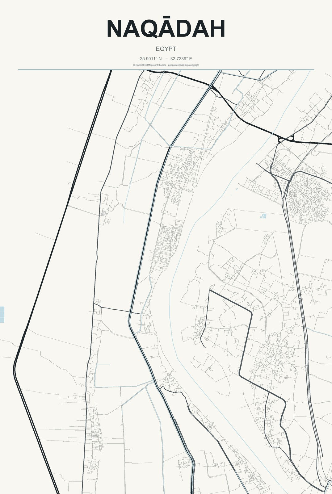 Naqādah, Egypt City Map Aluminum Sign in Headline Atlas style