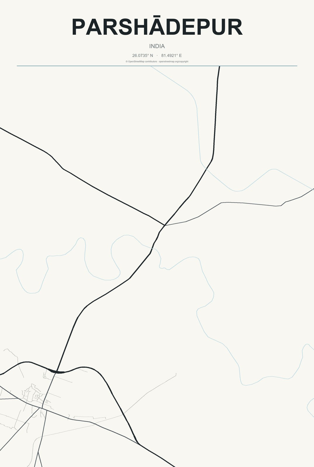 Parshādepur, India City Map Aluminum Sign in Headline Atlas style