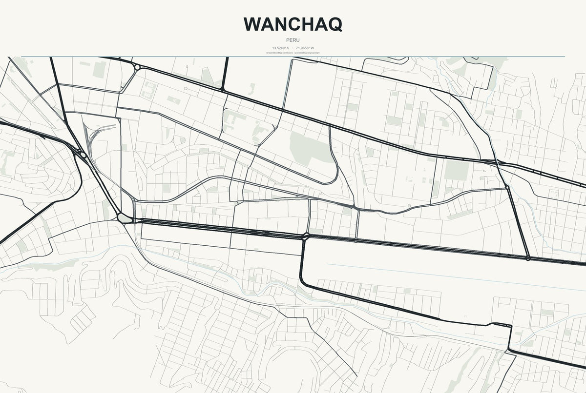 Wanchaq, Peru City Map Aluminum Sign in Headline Atlas style