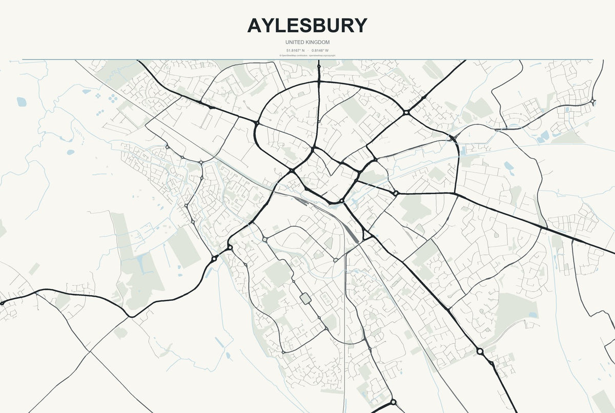 Aylesbury, United Kingdom City Map Aluminum Sign in Headline Atlas style