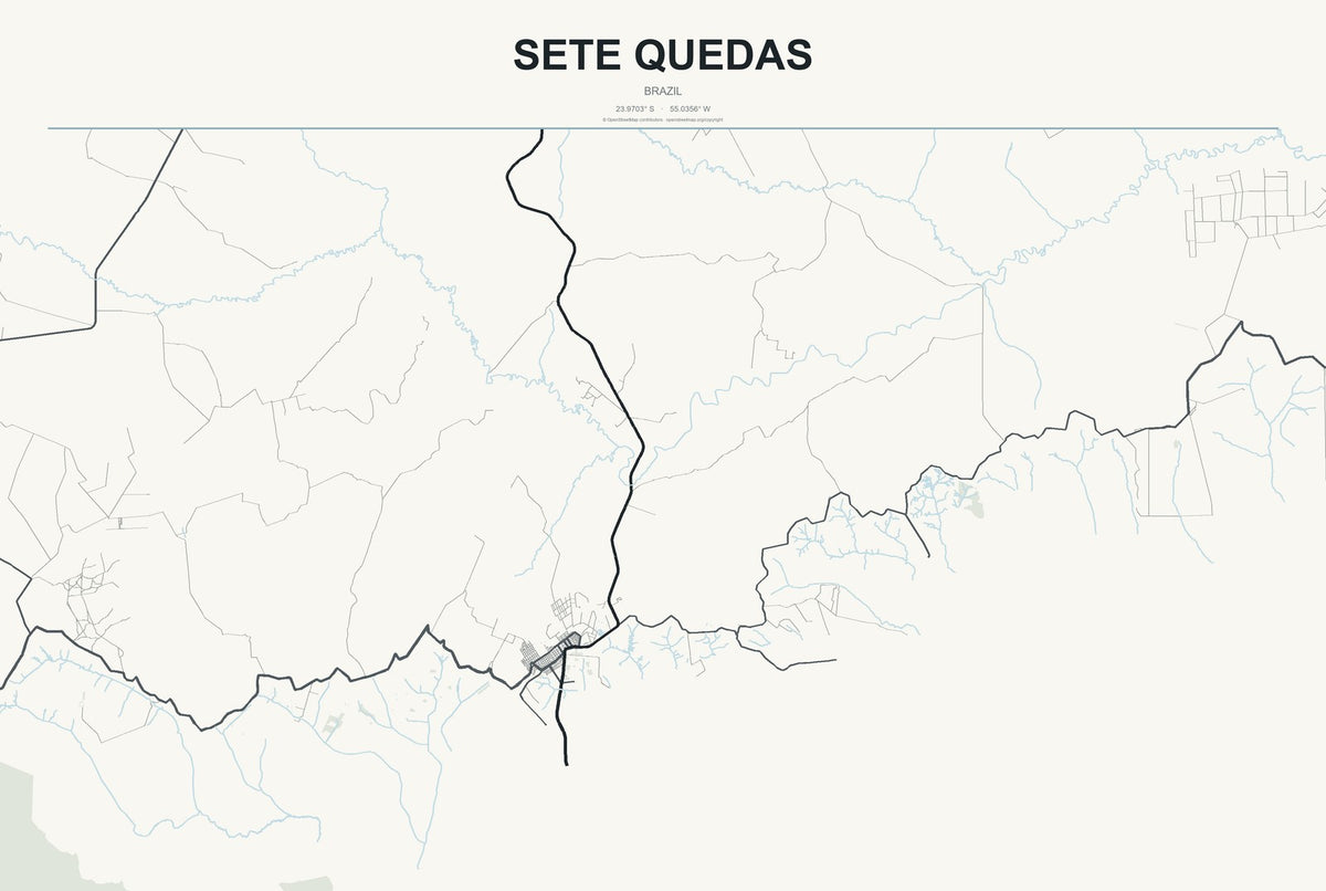 Sete Quedas, Brazil City Map Aluminum Sign in Headline Atlas style