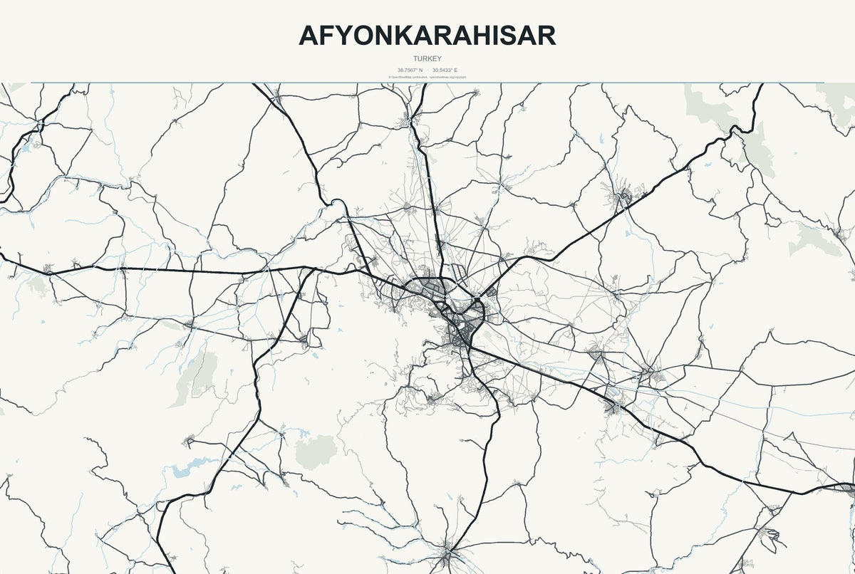 Afyonkarahisar, Turkey City Map Aluminum Sign in Headline Atlas style