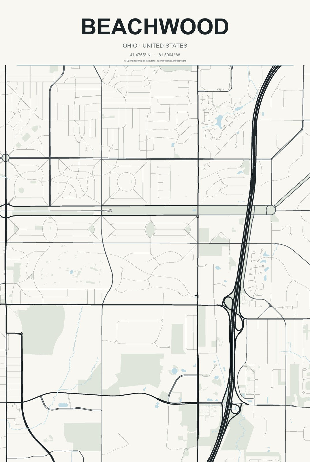 Beachwood, Ohio City Map Aluminum Sign in Headline Atlas style