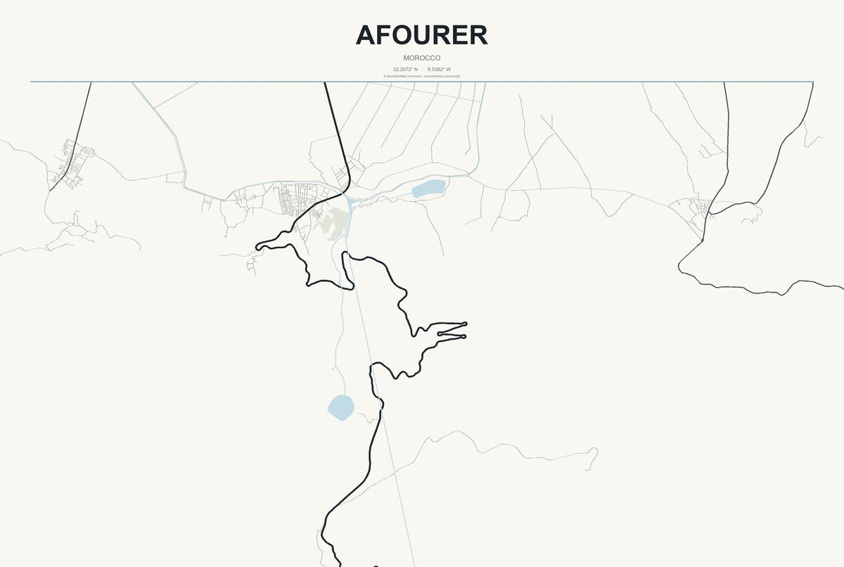 Afourer, Morocco City Map Aluminum Sign in Headline Atlas style