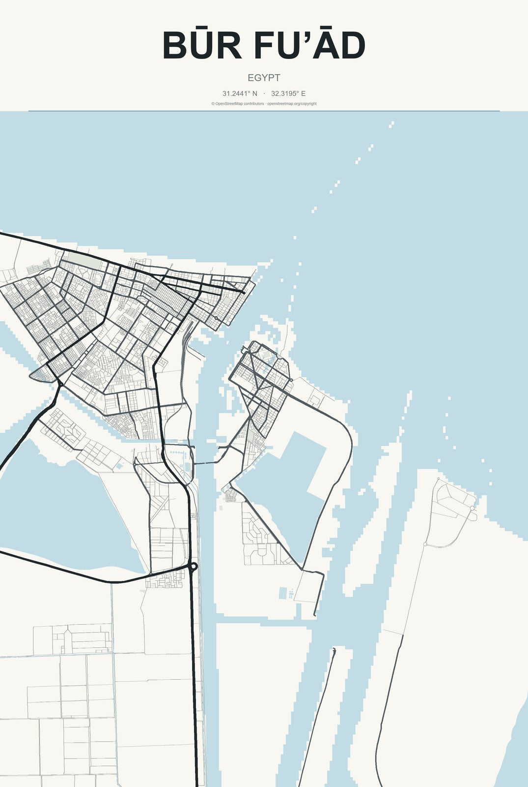 Būr Fu’ād, Egypt City Map Aluminum Sign in Headline Atlas style