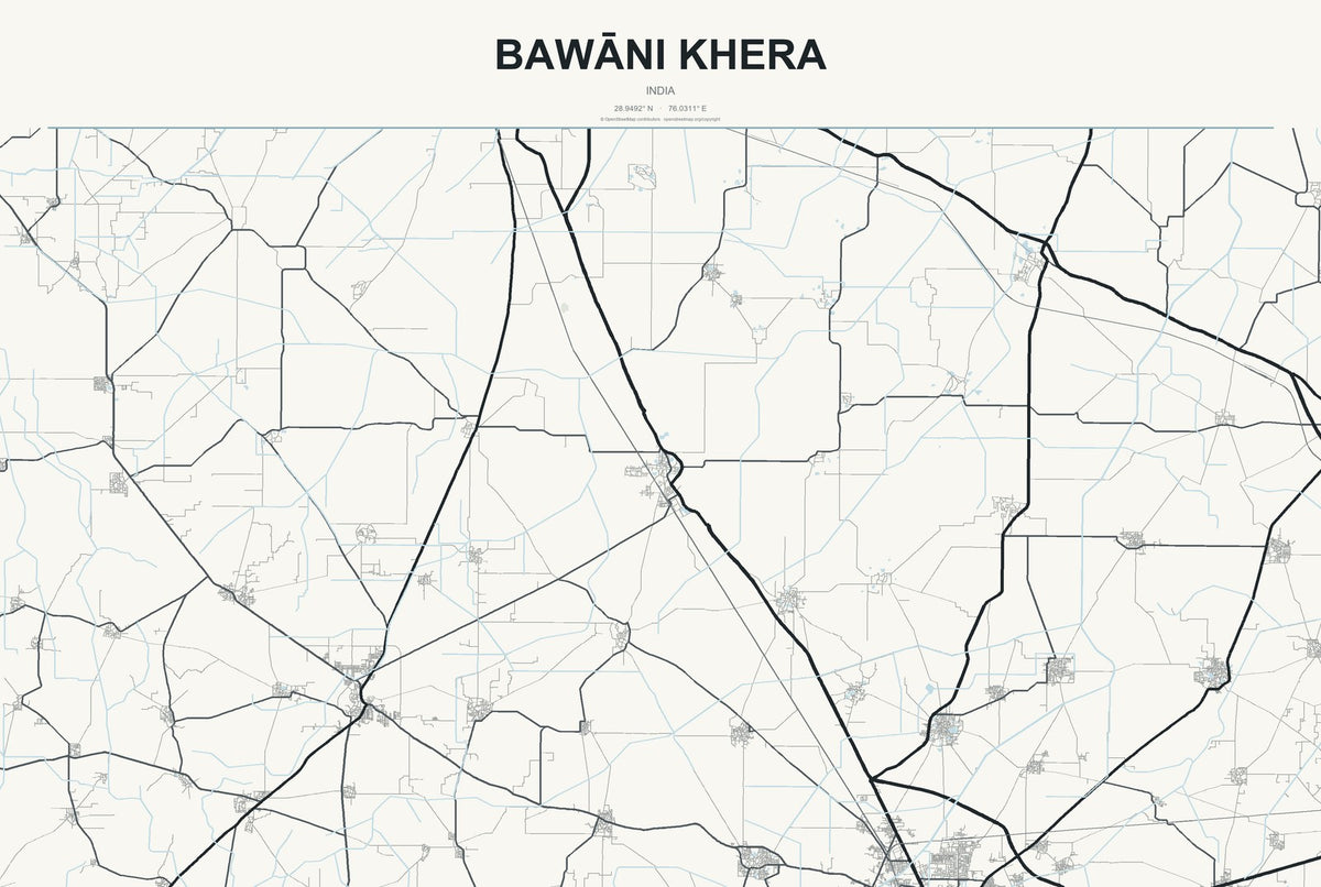 Bawāni Khera, India City Map Aluminum Sign in Headline Atlas style