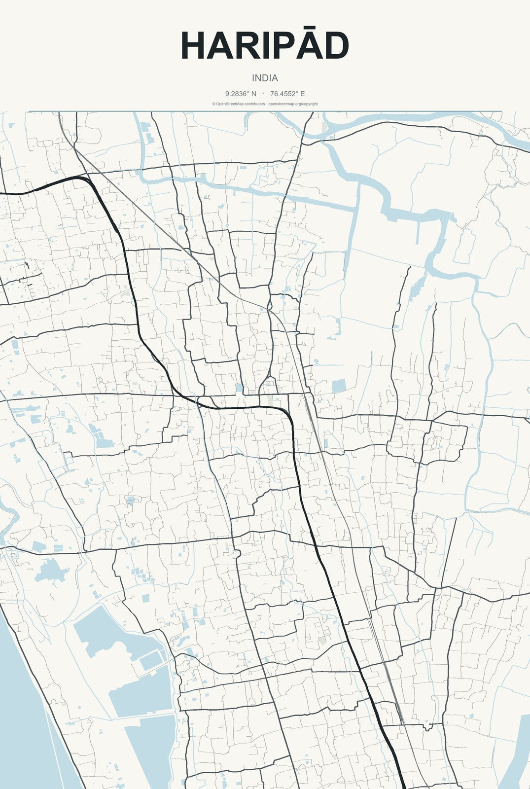 Haripād, India City Map Aluminum Sign in Headline Atlas style