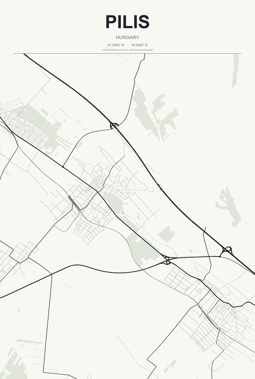 Pilis, Hungary City Map Aluminum Sign in Headline Atlas style