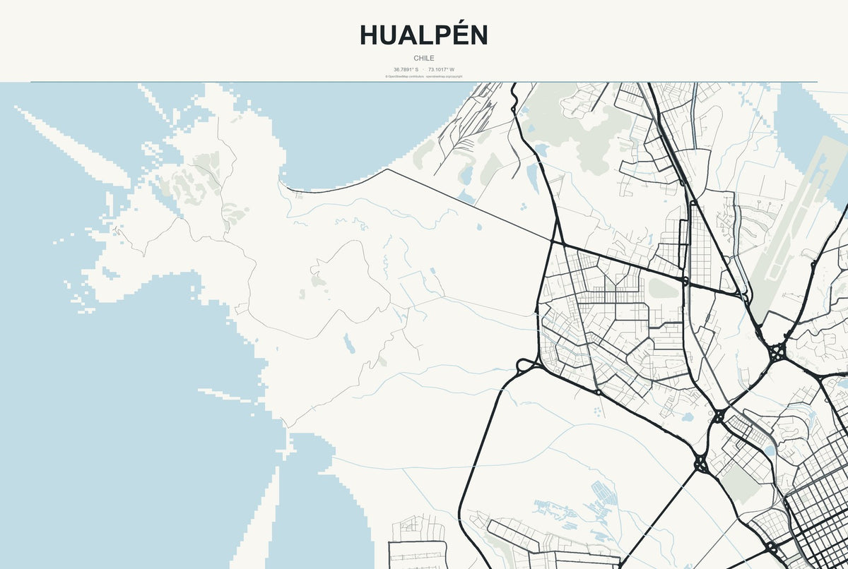 Hualpén, Chile City Map Aluminum Sign in Headline Atlas style
