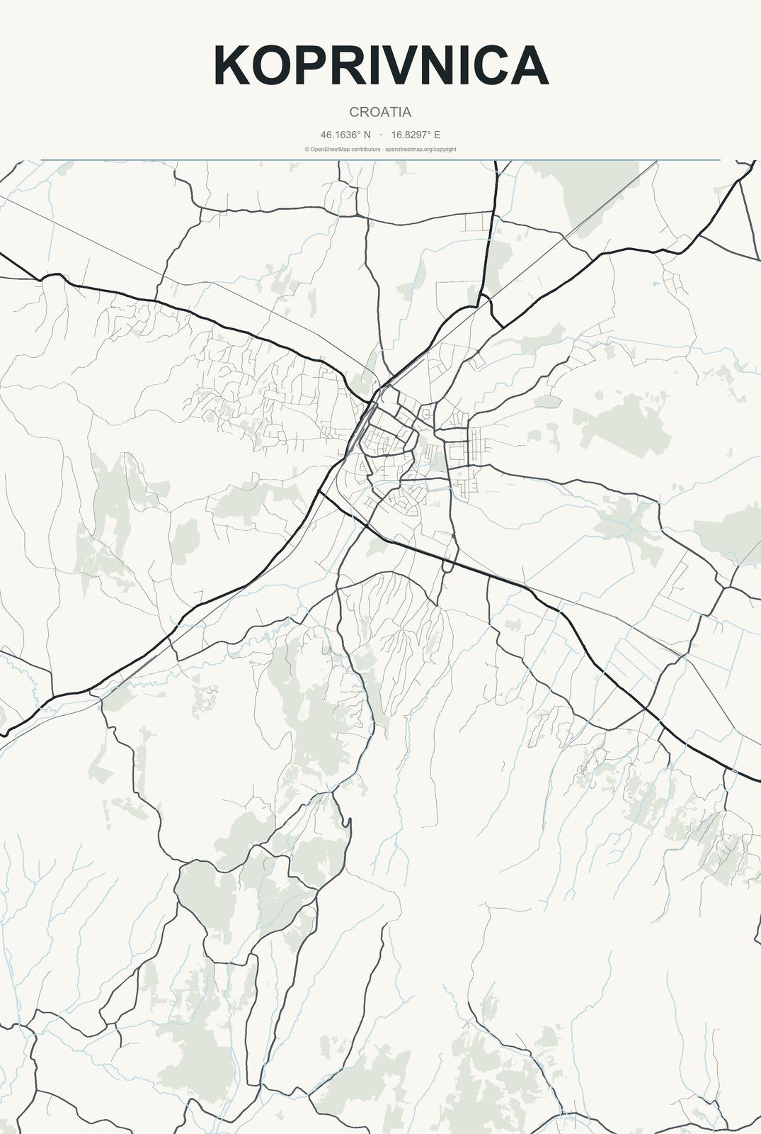 Koprivnica, Croatia City Map Aluminum Sign in Headline Atlas style